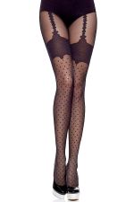 Sexy schwarze Strumpfhose mit Strapsgürtel- und Tupfenmuster-Effekt
