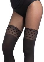 Schwarze Fantasie-Strumpfhose halbtransparent mit Strumpf-Effekt