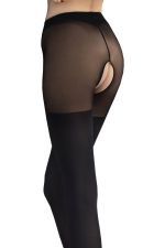Twilight – Schwarze blickdichte Strumpfhose mit offenem Schritt und Halter-Optik 40 DEN – Fiore