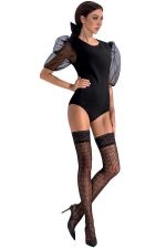 ST017 – Halterlose Fantasie-Netzstrümpfe in Schwarz – Passion