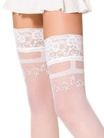 ST104 – Weißer Halterloser Strumpf mit fantasievollem Motiv für die Hochzeit – Passion