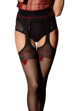 Amour Rouge – Sexy Schwarze Strumpfhose mit Strumpfhalter-Effekt – Fiore