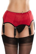Adélia – Roter Strumpfhalter mit 6 Haltern – Powermesh & Spitze