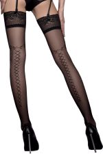 Sexy schwarze halterlose Strümpfe mit Netz-Effekt und Schnürung – Ballerina