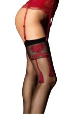 Segreta – Schwarze und rote Fantasie-Strümpfe für Strumpfhalter – Fiore