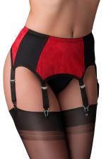 Désirée – Schwarzer Strapsgürtel mit roter Spitze und 6 Haltern