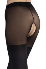 Twilight – Schwarze blickdichte Strumpfhose mit offenem Schritt und Halter-Optik 40 DEN – Fiore