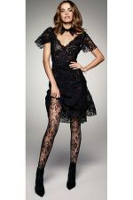 Fiori – Schwarze Fantasie-Strumpfhose aus Mikro-Netz mit Blumenmuster – Veneziana