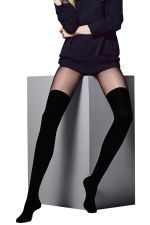 Chloe – Schwarze Fantasie-Strumpfhose mit blickdichtem Overknee-Effekt – Veneziana