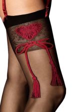 Segreta – Schwarze und rote Fantasie-Strümpfe für Strumpfhalter – Fiore