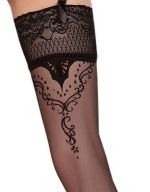 Sexy schwarze halterlose Strümpfe mit originellem Muster – Ballerina