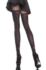 Canella – Schwarze blickdichte Strumpfhose mit roter Ziernaht – Fiore