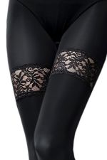 Risky Game – Schwarze blickdichte Damenstrumpfhose mit Spitzenjarretiere – Knittex