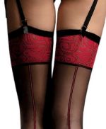 Scarlett – Schwarze Strümpfe mit roter Naht für Strumpfhalter – Fiore