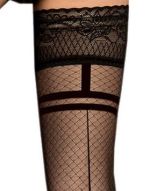 Sexy halterlose schwarze Strümpfe mit Naht und Netz-Effekt – Ballerina