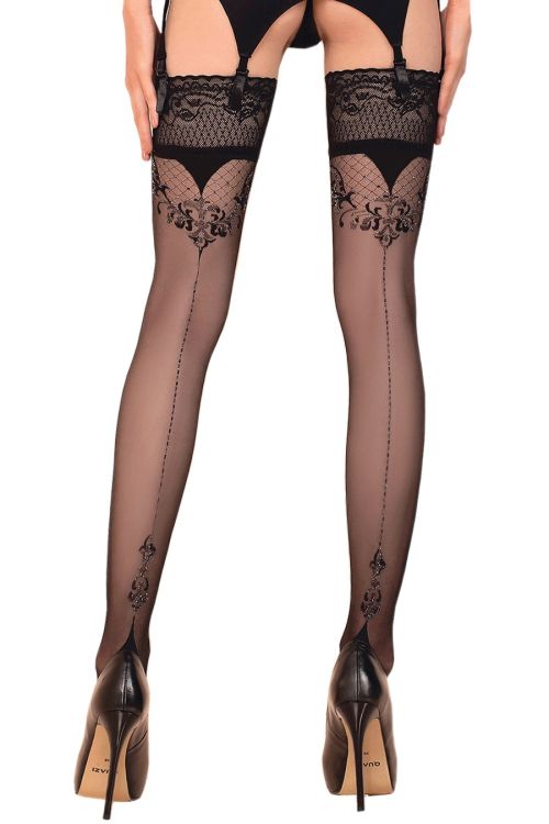 Sexy schwarze halterlose Strümpfe mit Nahtmuster – Ballerina