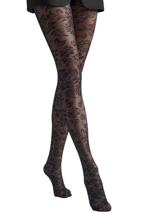 Roxane – Schwarze Strumpfhose große Größen mit Blumenmuster – Veneziana