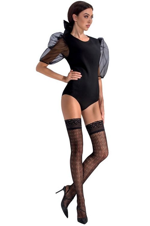 ST017 – Halterlose Fantasie-Netzstrümpfe in Schwarz – Passion