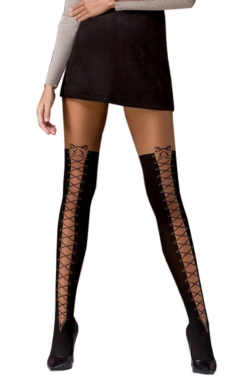 TI114 – Schwarze Damen-Fantasiestrumpfhose mit Schnüreffekt – Passion