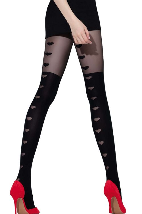 In Love – Schwarze Fantasie-Strumpfhose mit Herzmuster – Knittex