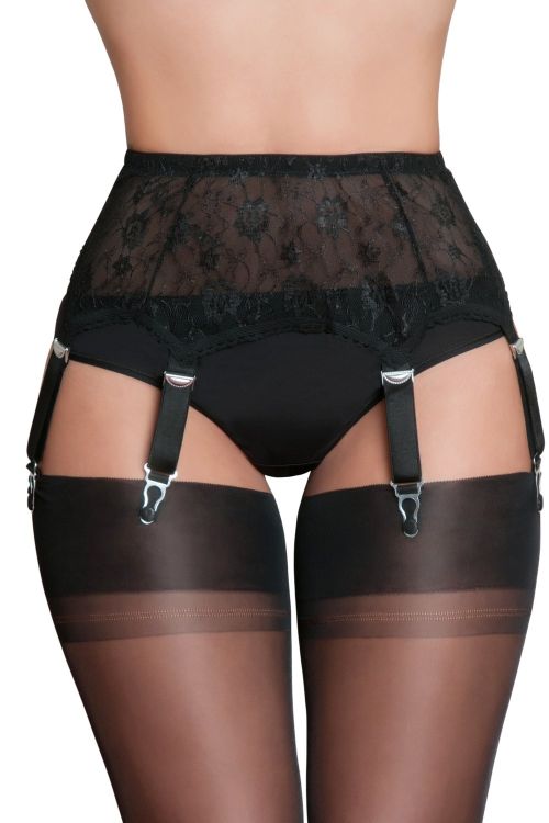Diora – Schwarzer Spitzen-Strumpfhalter mit 6 Haltern