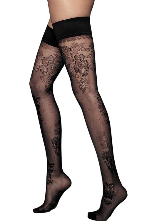 Clara – Halterlose Schwarze Strümpfe mit Tattoo-Effekt – Veneziana