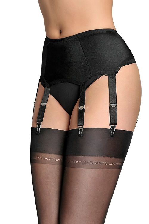 Barbara – Schwarzer Satin-Strumpfhalter mit 6 Haltern
