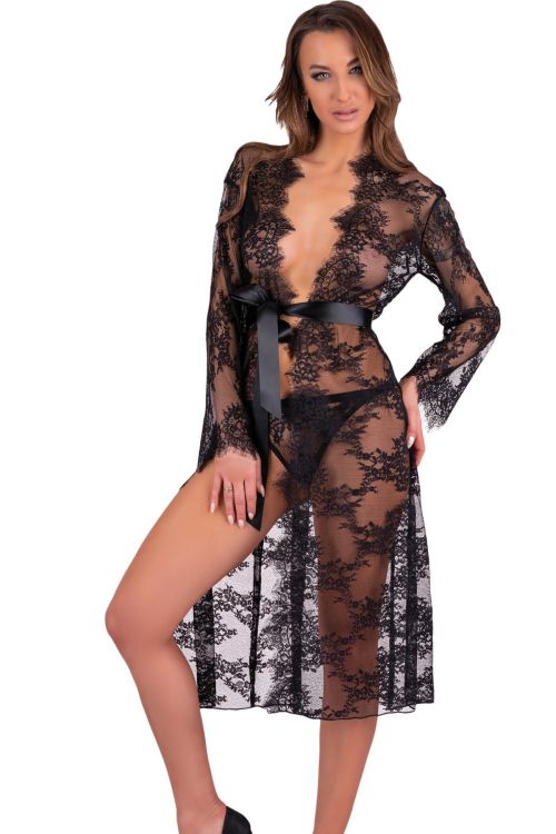 Mostina – Sexy Morgenmantel aus schwarzer Spitze – Livco