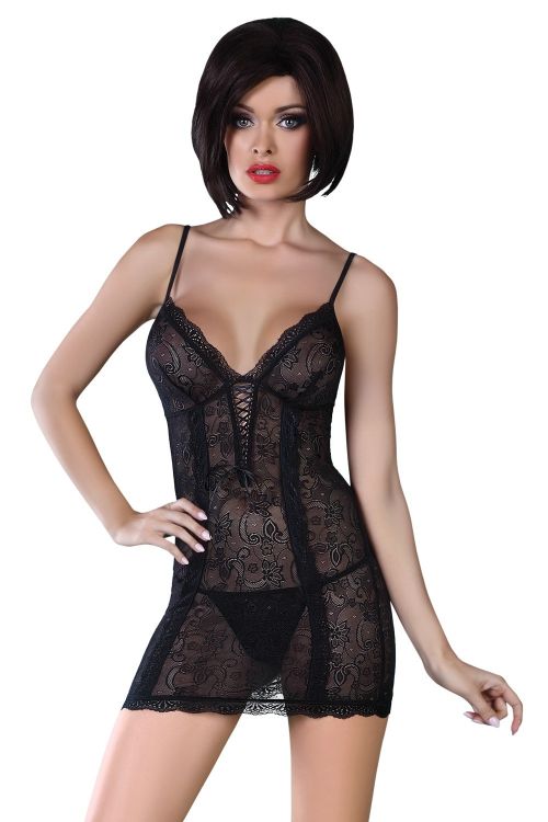 Hannah – Negligé aus schwarzer Spitze – Livco Corsetti