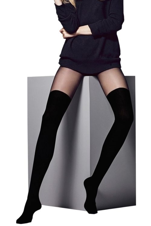 Chloe – Schwarze Fantasie-Strumpfhose mit blickdichtem Overknee-Effekt – Veneziana
