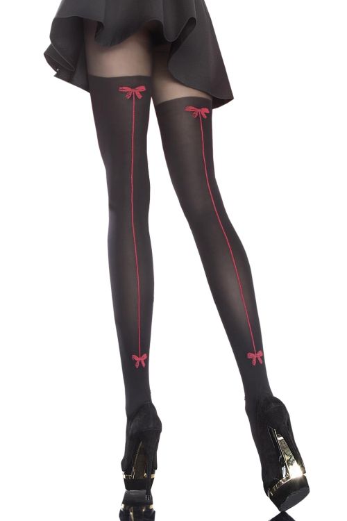 Canella – Schwarze blickdichte Strumpfhose mit roter Ziernaht – Fiore
