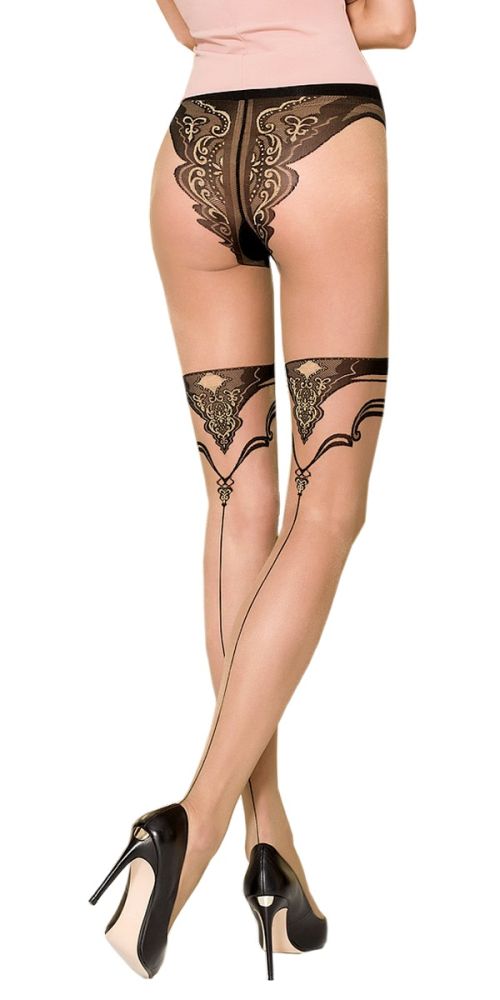 TI106 – Hautstrumpf-Look Strumpfhose in Haut und Schwarz – Passion