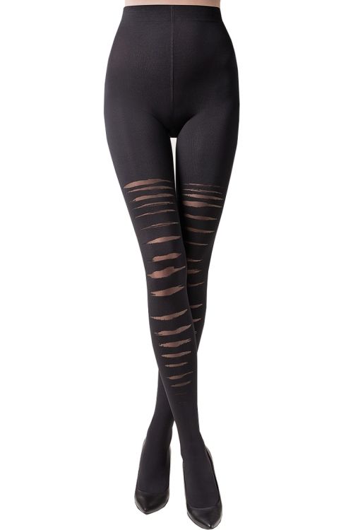 Axel – Schwarze blickdichte Strumpfhose mit originellem Riss-Effekt – Gabriella